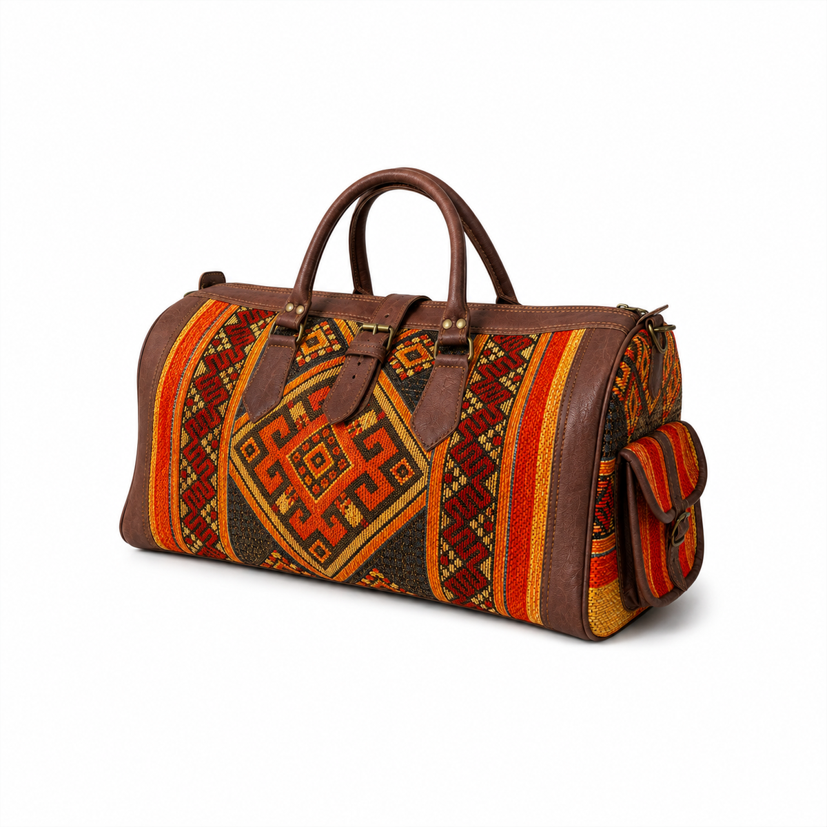 Handmade Moroccan Kilim Leather Weekender Bag – Large
