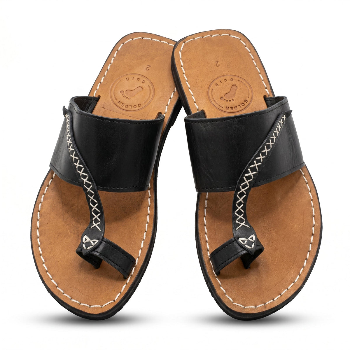 Classic Two-Strap Hand-Stitched Leather Sandals