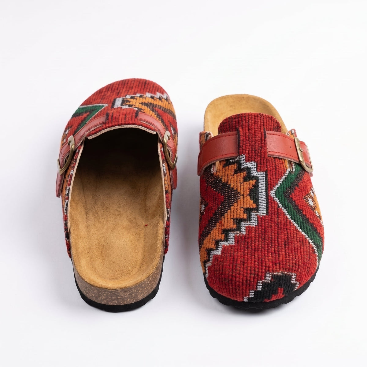 The Atlas Moroccan Kilim & Leather Clogs - Crimson Red