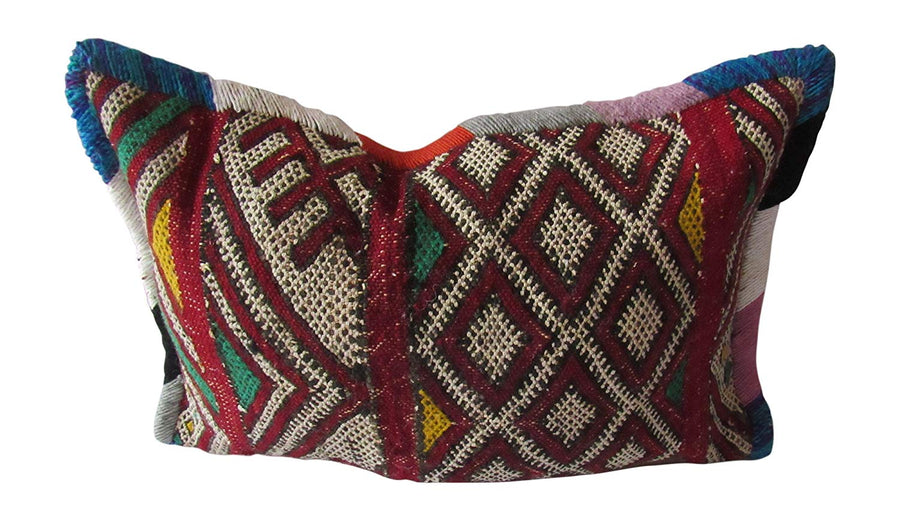 Marrakesh Gardens Authentic Berber Moroccan Handwoven Bolster Pillow, Kilim Wool.