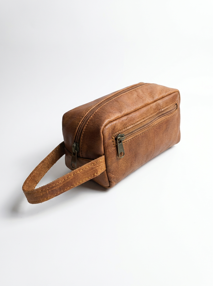Handcrafted Genuine Leather Toiletry Bag – Vintage Travel Dopp Kit for Men & Women