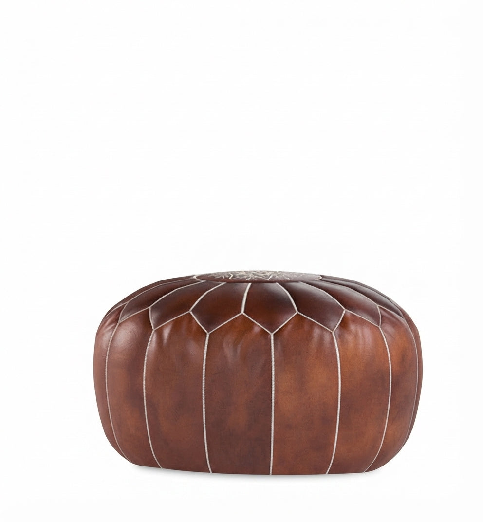 Moroccan Leather or Velour Pouf — Hand-Stitched Floor Ottoman