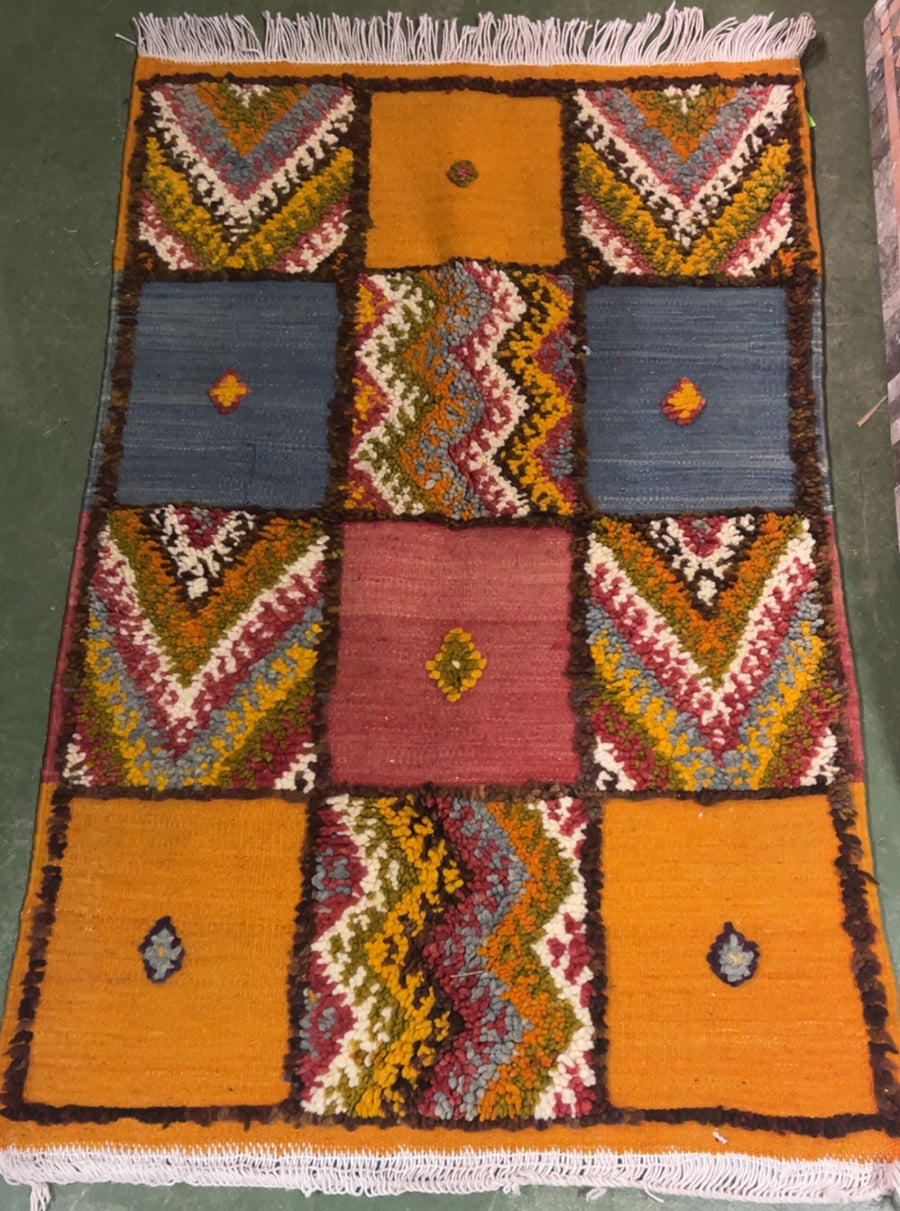 Orange Wool Area Rug, Small, handmade in Fes, Morocco