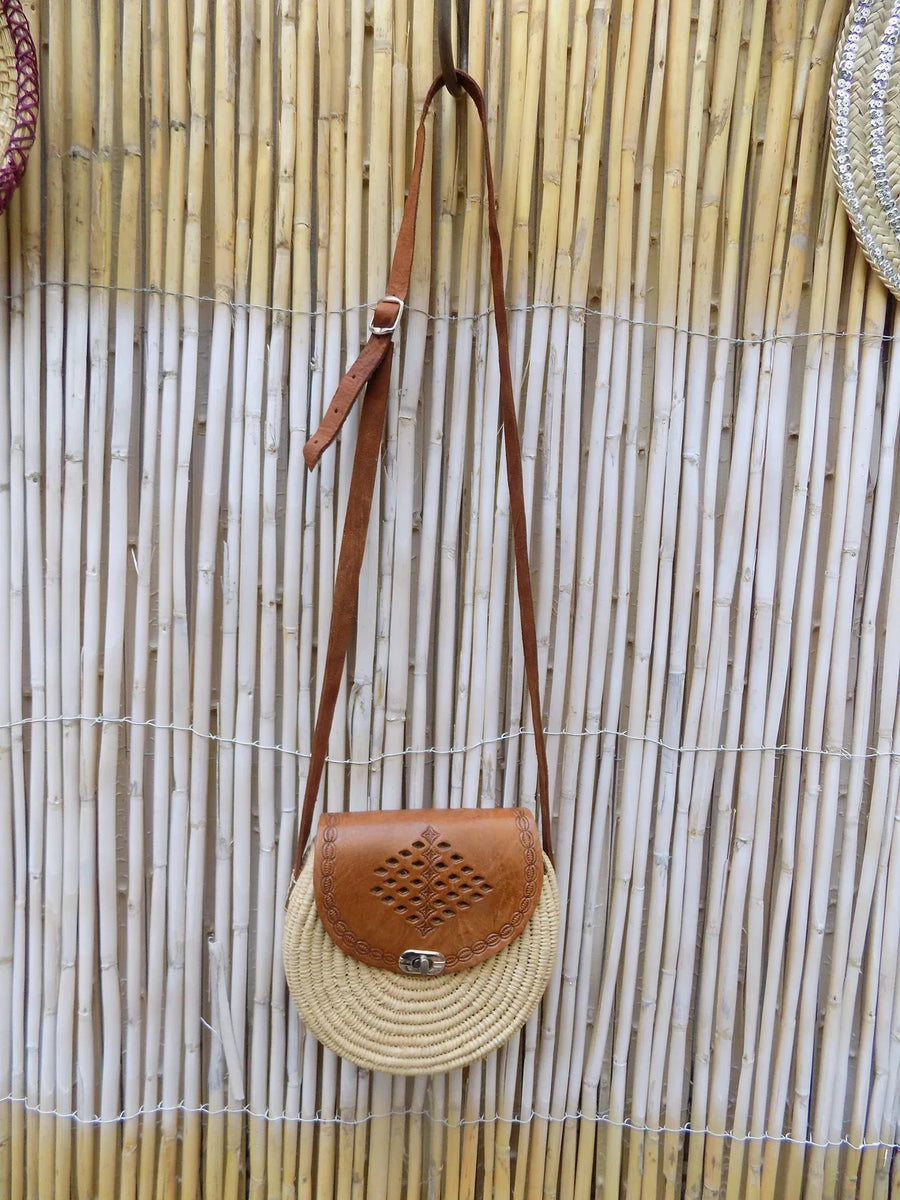 Raffia Bag, Crossbody Bag, Moroccan Raffia Handbag, Small Round Shoulder Bag, Boho Moroccan Handmade