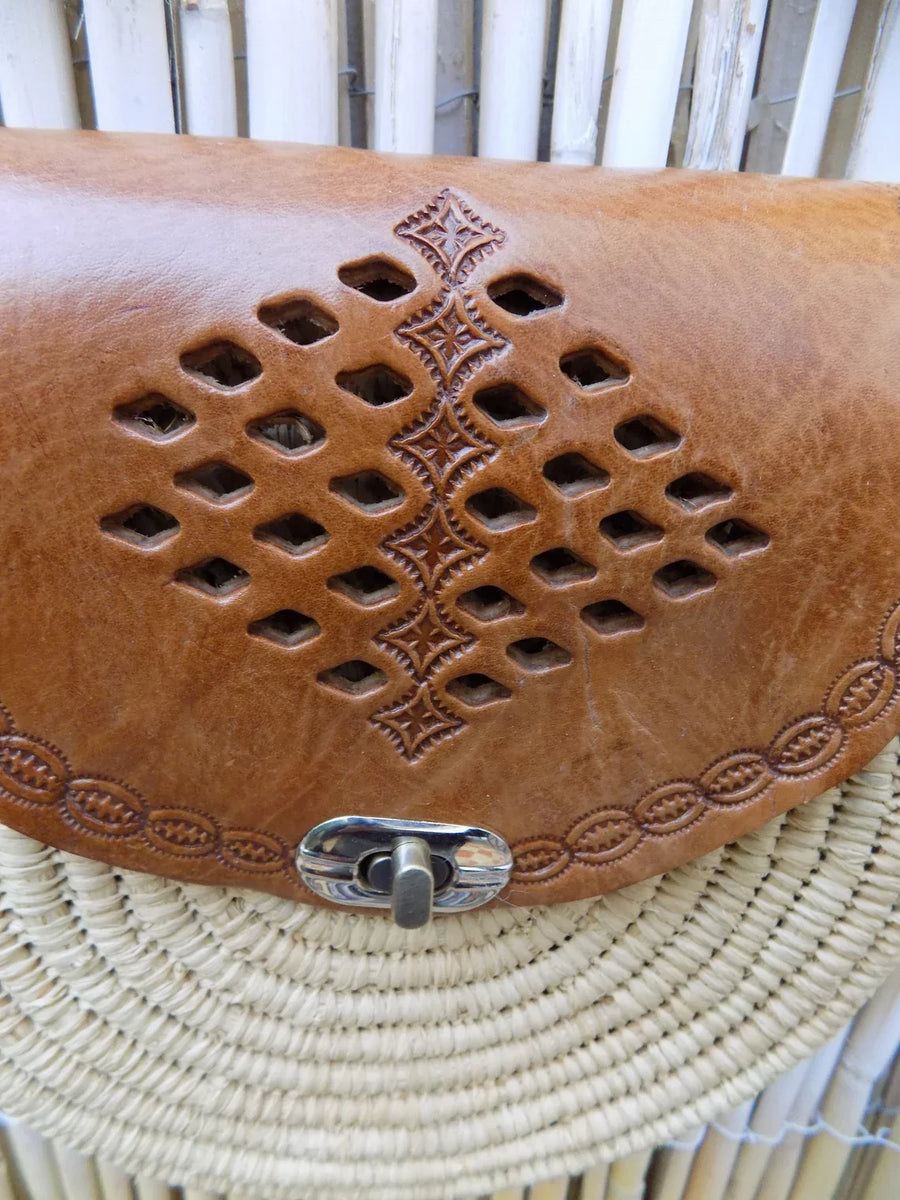 Raffia Bag, Crossbody Bag, Moroccan Raffia Handbag, Small Round Shoulder Bag, Boho Moroccan Handmade
