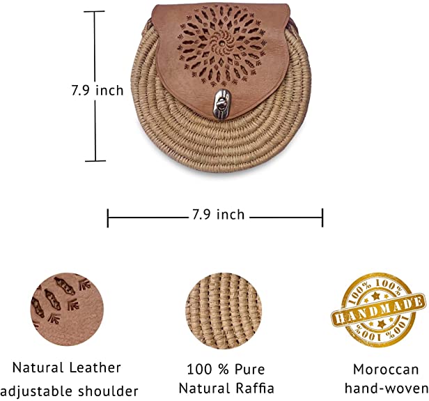 Raffia Bag, Crossbody Bag, Moroccan Raffia Handbag, Small Round Shoulder Bag, Boho Moroccan Handmade
