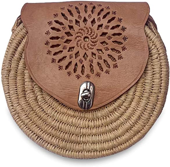 Raffia Bag, Crossbody Bag, Moroccan Raffia Handbag, Small Round Shoulder Bag, Boho Moroccan Handmade