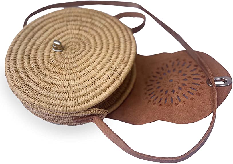 Raffia Bag, Crossbody Bag, Moroccan Raffia Handbag, Small Round Shoulder Bag, Boho Moroccan Handmade