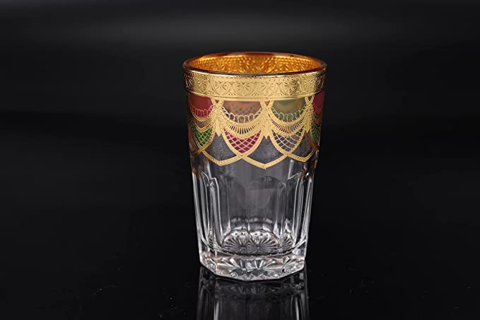 Royal Moroccan Tea Glasses, Moroccan Drinking Glasses – Pack Of 6 – Unique and Stylish – Handmade Traditional Glass Set – For Tea, Coffee, Juice, Water, Etc.