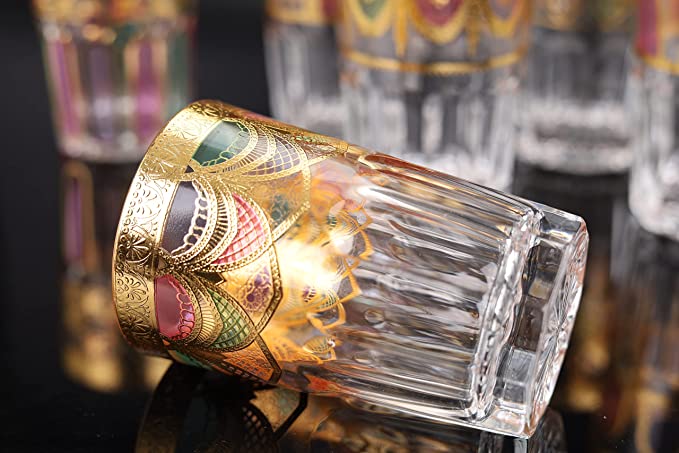 Royal Moroccan Tea Glasses, Moroccan Drinking Glasses – Pack Of 6 – Unique and Stylish – Handmade Traditional Glass Set – For Tea, Coffee, Juice, Water, Etc.