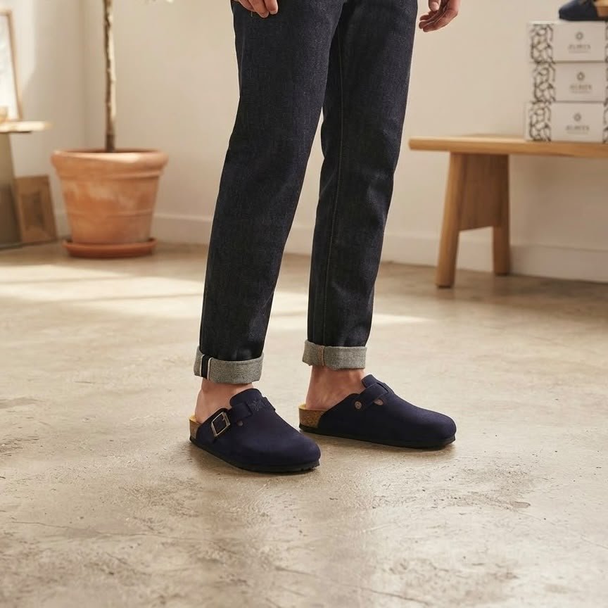 Handmade Suede Leather Clogs — Blue