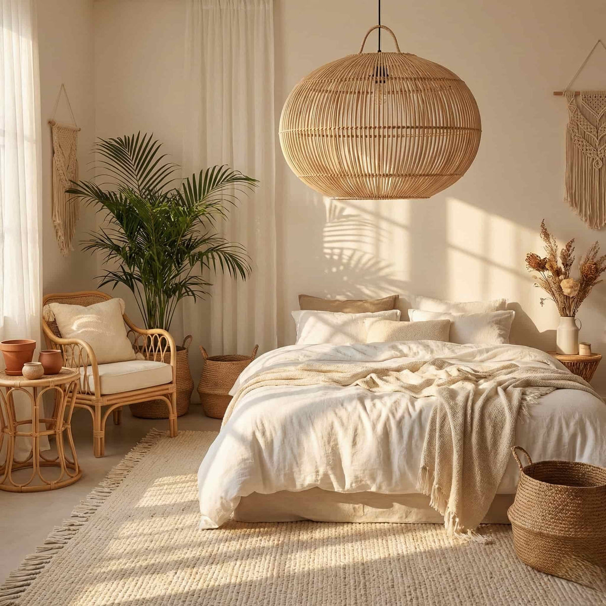 Handwoven rattan globe pendant light shade, alternate view