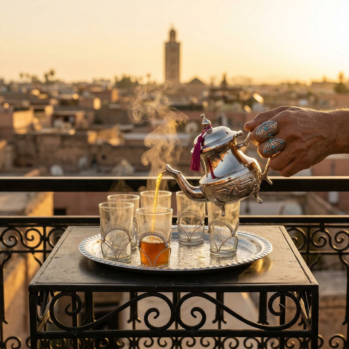 Silver-plated Moroccan tea gift set, 8-piece filigree service for six — image 5