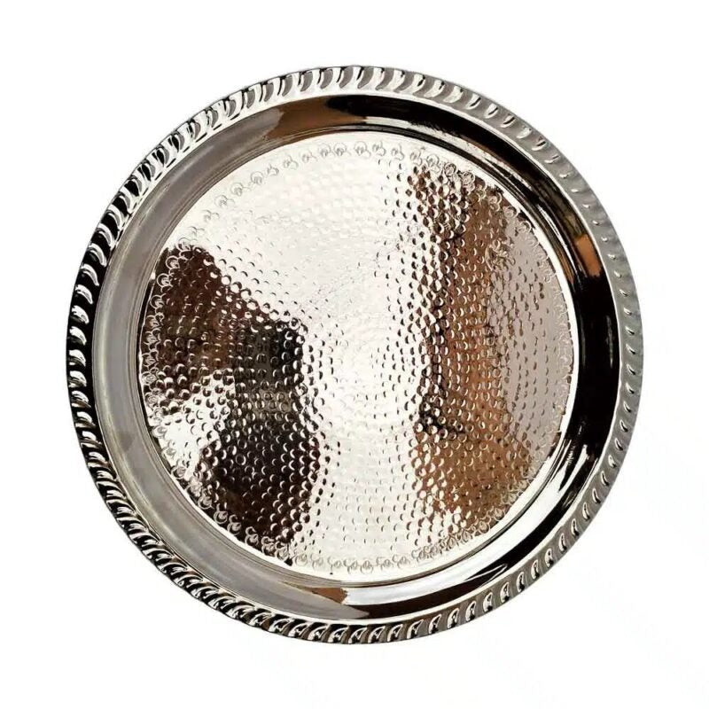 Hand-hammered silver-plated tea container service, 4-piece with ornate tray — image 8