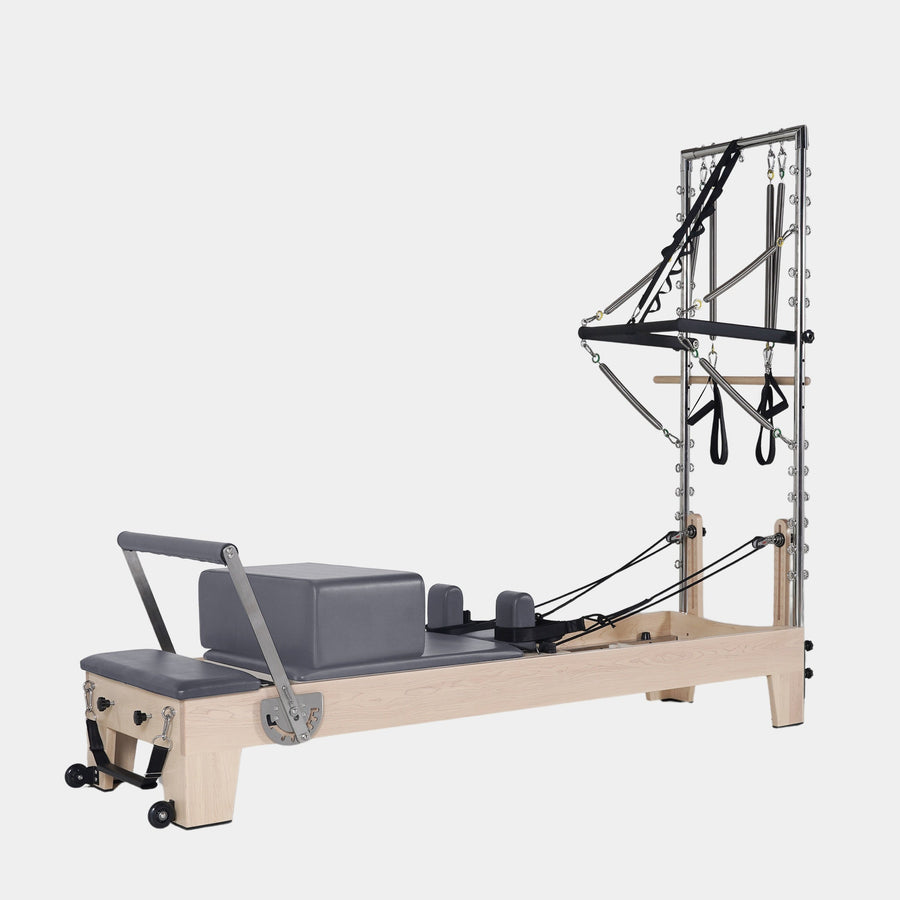Maple Pilates Reformer with Tower, a Pilates reformer with tower attachment