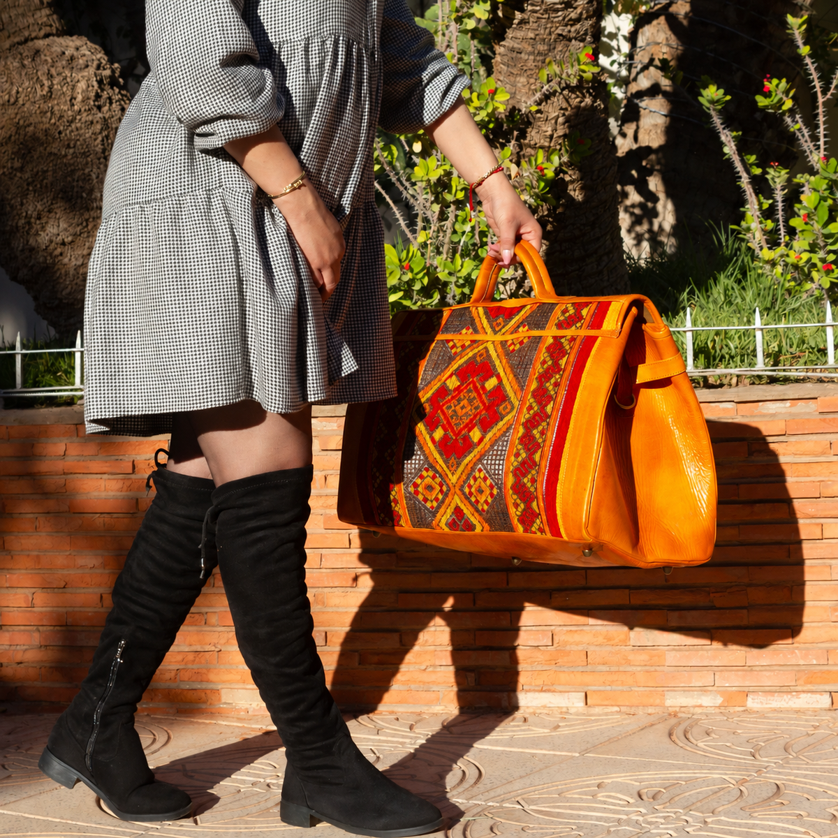 Handmade Moroccan Kilim Leather Weekender Bag – Large Travel Duffel