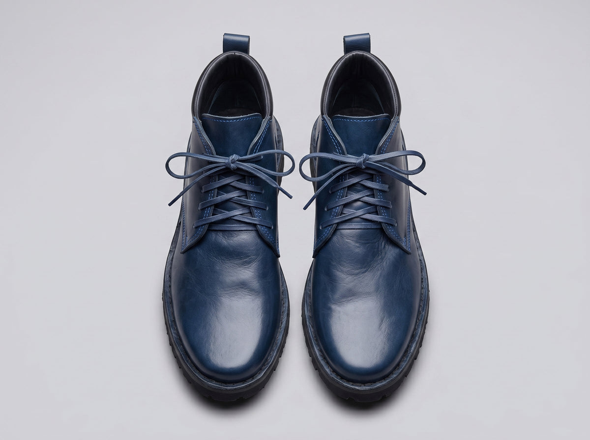 Artisan Navy Blue Leather Derby Boots – Limited Edition