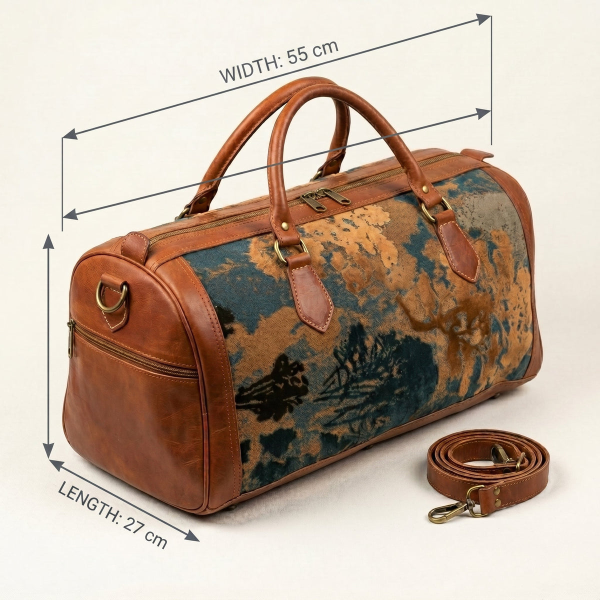 Premium Leather & Woven Velvet Luxury Weekender Bag