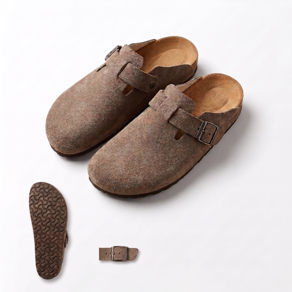 The Nomad Textured Suede Leather Clogs - Earth Brown