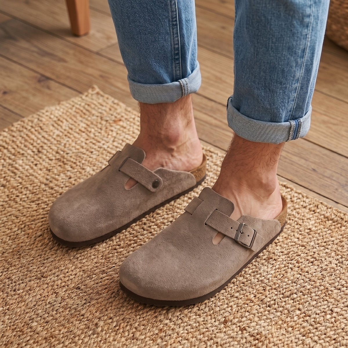 Premium Men's Handcrafted Suede Mules with Cork Sole