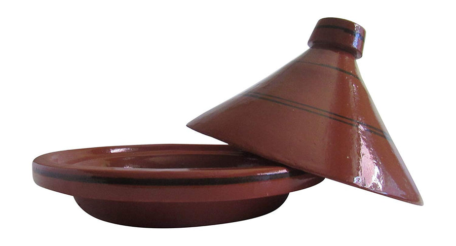 Handmade Authentic Moroccan Ceramic Cooking and Serving Tagine, Lead Free, Brown with Black Stripes, Small 10 1/2 " Diameter x 9 " H