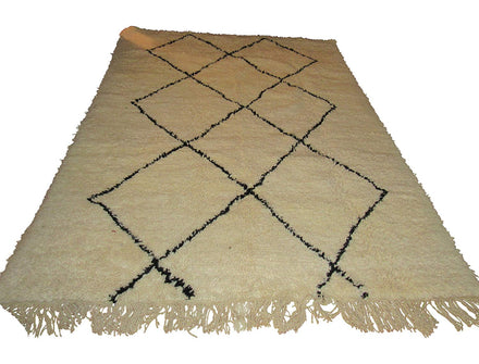 Wool Rug, 4.2x6.8 Feet, handmade in Fes, Morocco