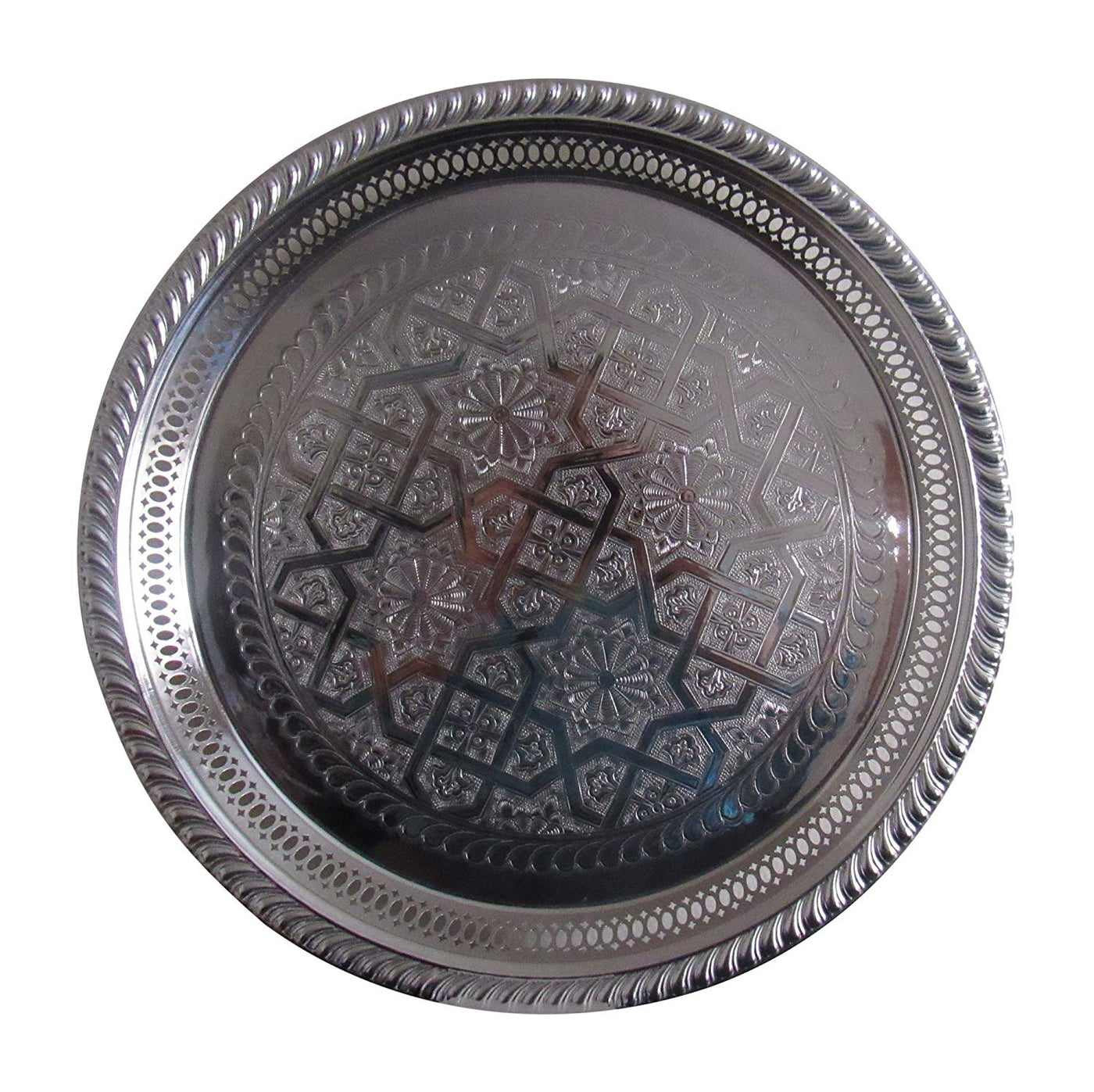 Silver Plated Tea Tray, handmade in Fes, Morocco