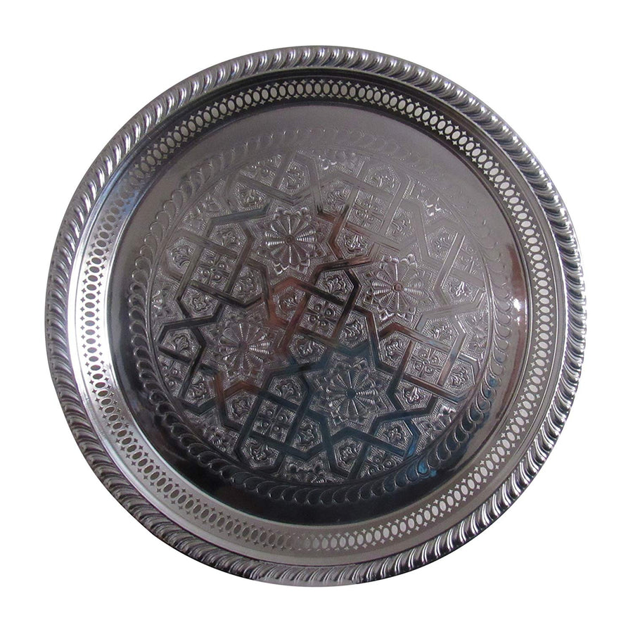 Silver Plated Tea Tray, handmade in Fes, Morocco