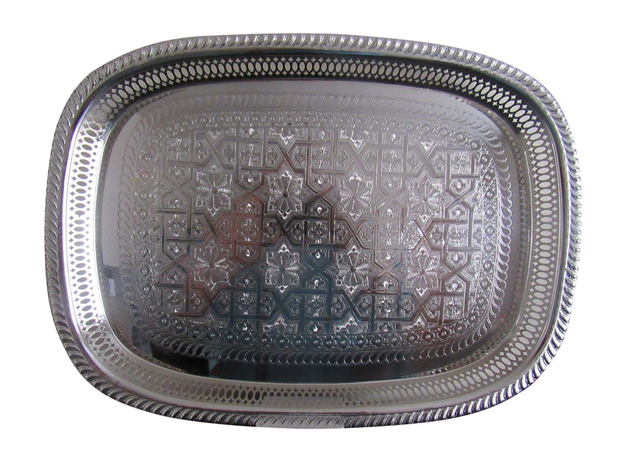 Silver Plated Tea Tray, Medium, handmade in Fes, Morocco