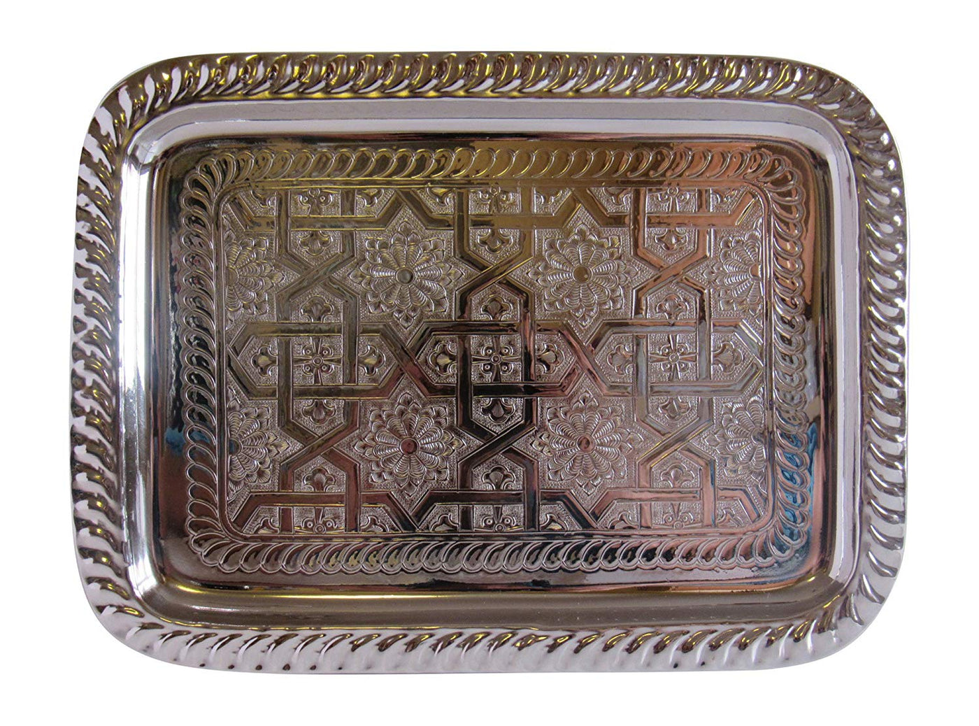 Silver Plated Tea Tray, Small, handmade in Fes, Morocco