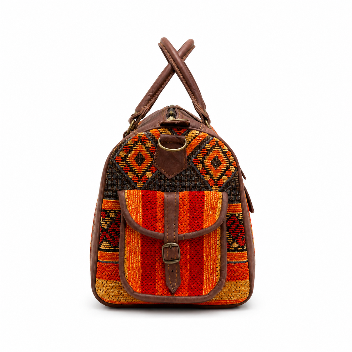 Handmade Moroccan Kilim Leather Weekender Bag – Large