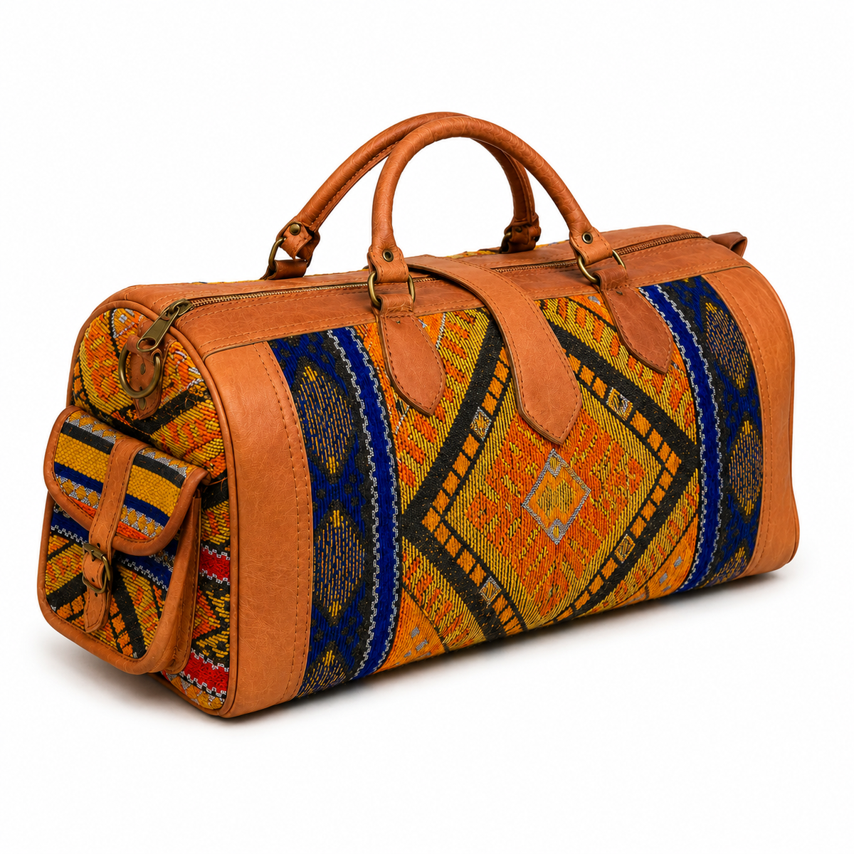 Handmade Moroccan Leather & Kilim Travel Bag – Boho Weekender