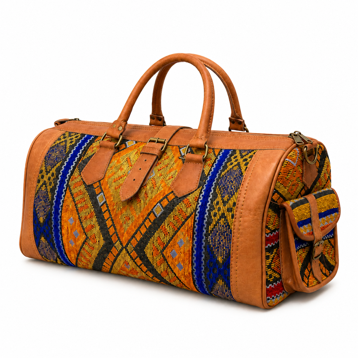 Handmade Moroccan Leather & Kilim Travel Bag – Boho Weekender