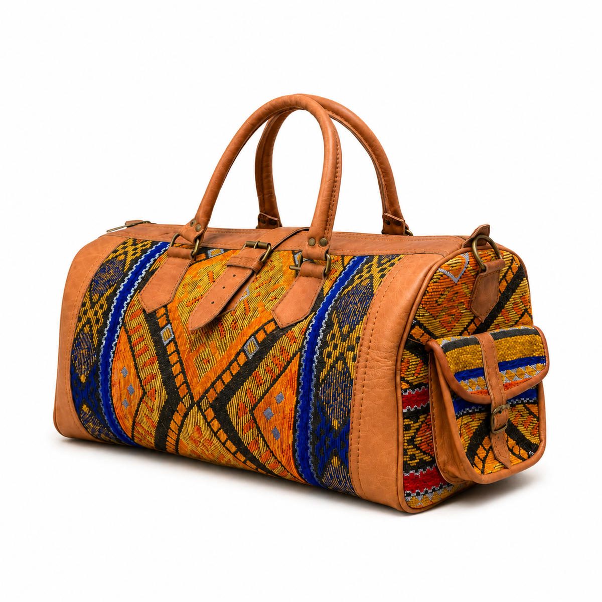 Handmade Moroccan Leather & Kilim Travel Bag – Boho Weekender