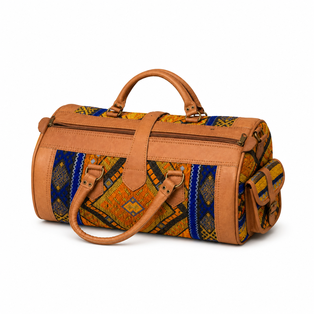 Handmade Moroccan Leather & Kilim Travel Bag – Boho Weekender