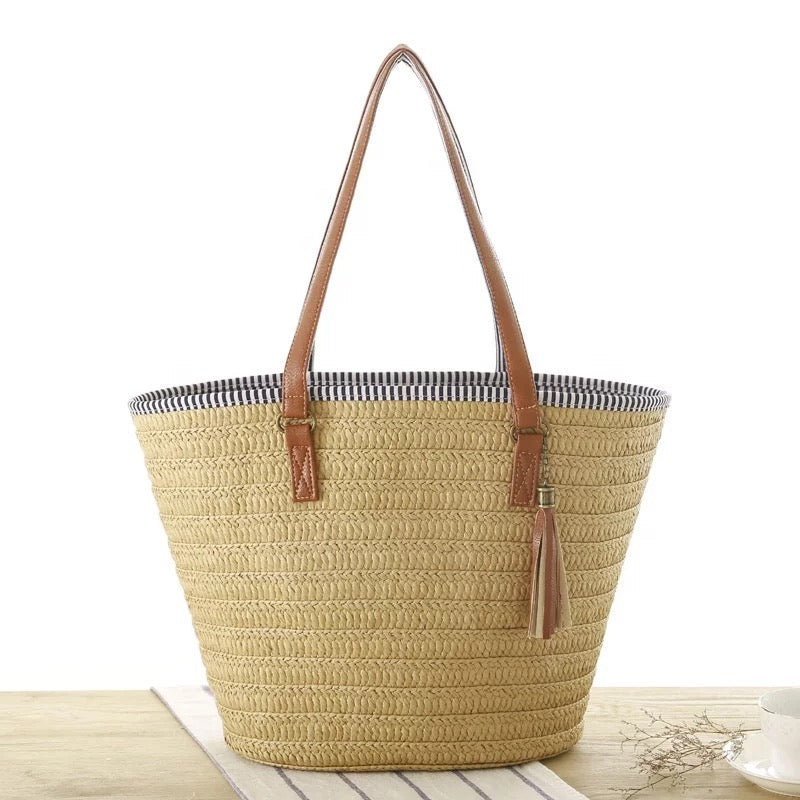 Light Brown Beach Bag, handmade in Fes, Morocco