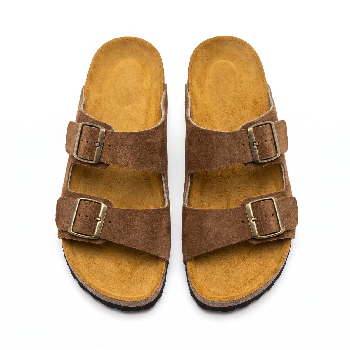 Premium Men's Cork Sole Sandals - Camel Suede