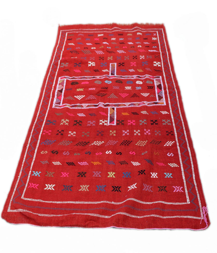 Red Kilim Rug, Large, handmade in Fes, Morocco