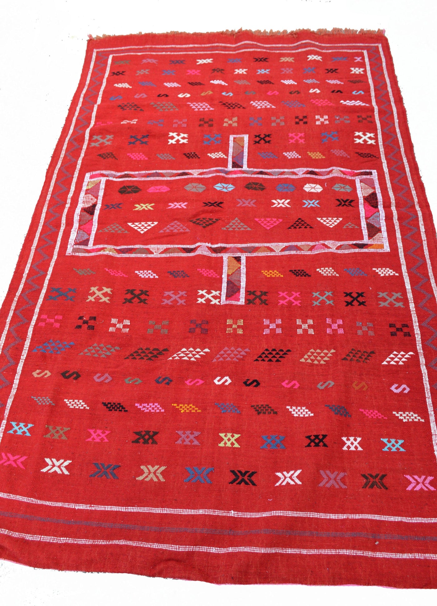 Yasmine Handmade Moroccan Kilim Rug — Red Flatweave Area Rug (Large)