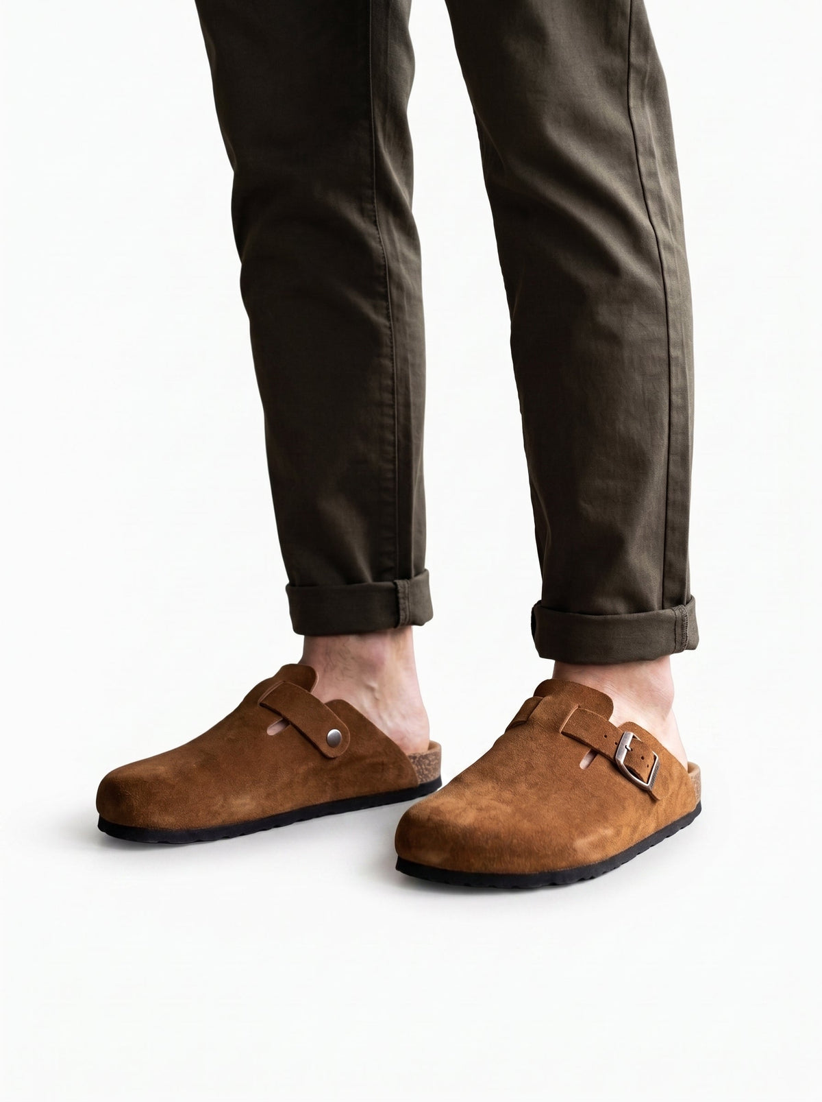 Men's Artisan Suede Cork Clogs - Camel Tobacco