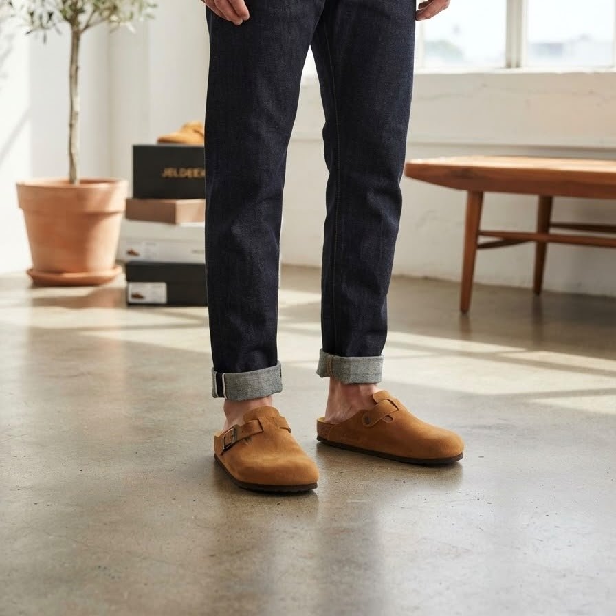 Handmade Suede Leather Clogs — Light Brown