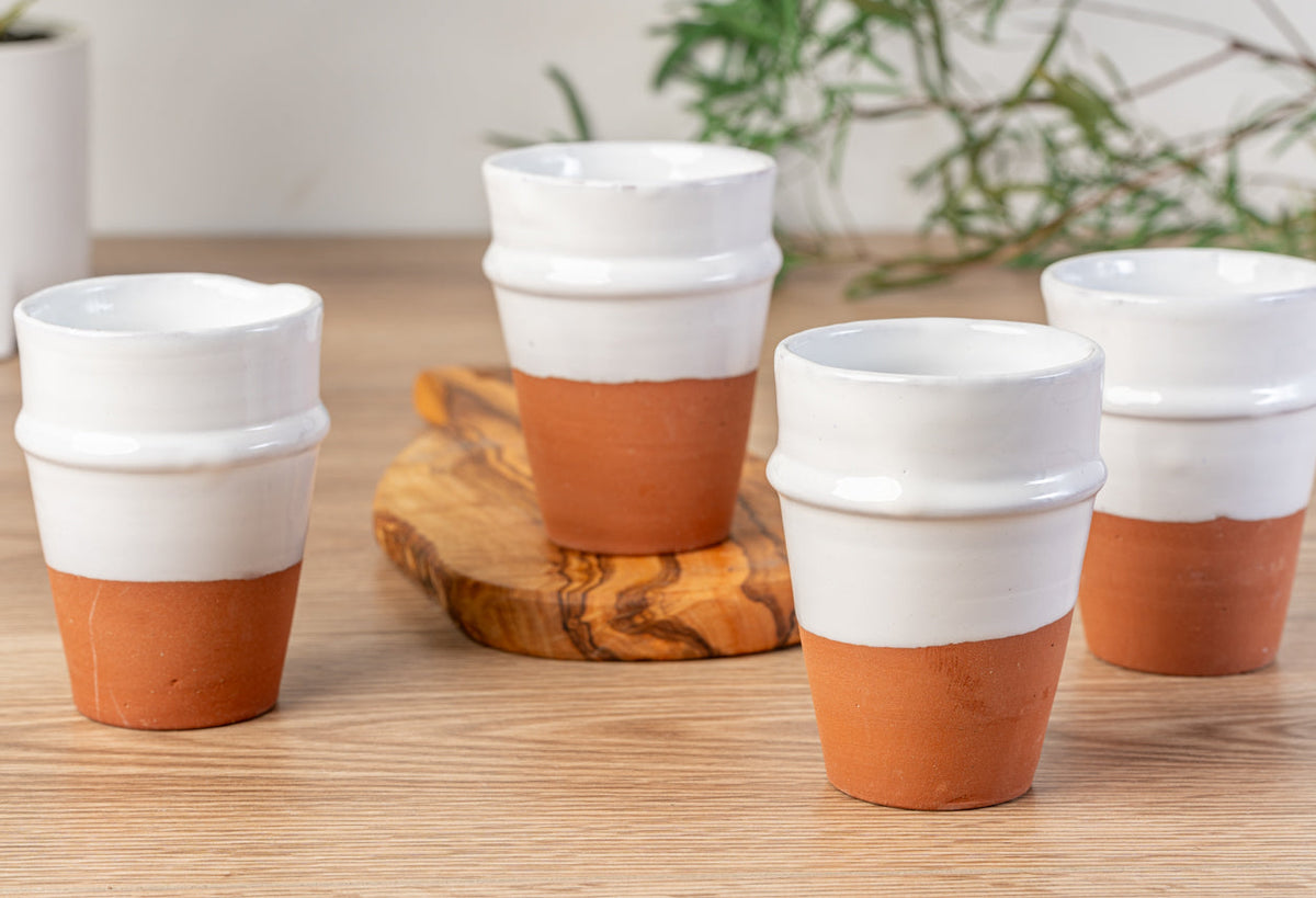 Moroccan Beldi Ceramic Cups, White — Set of 4