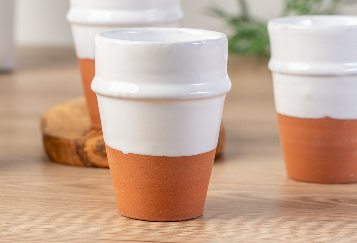 Moroccan Beldi Ceramic Cups, White — Set of 4