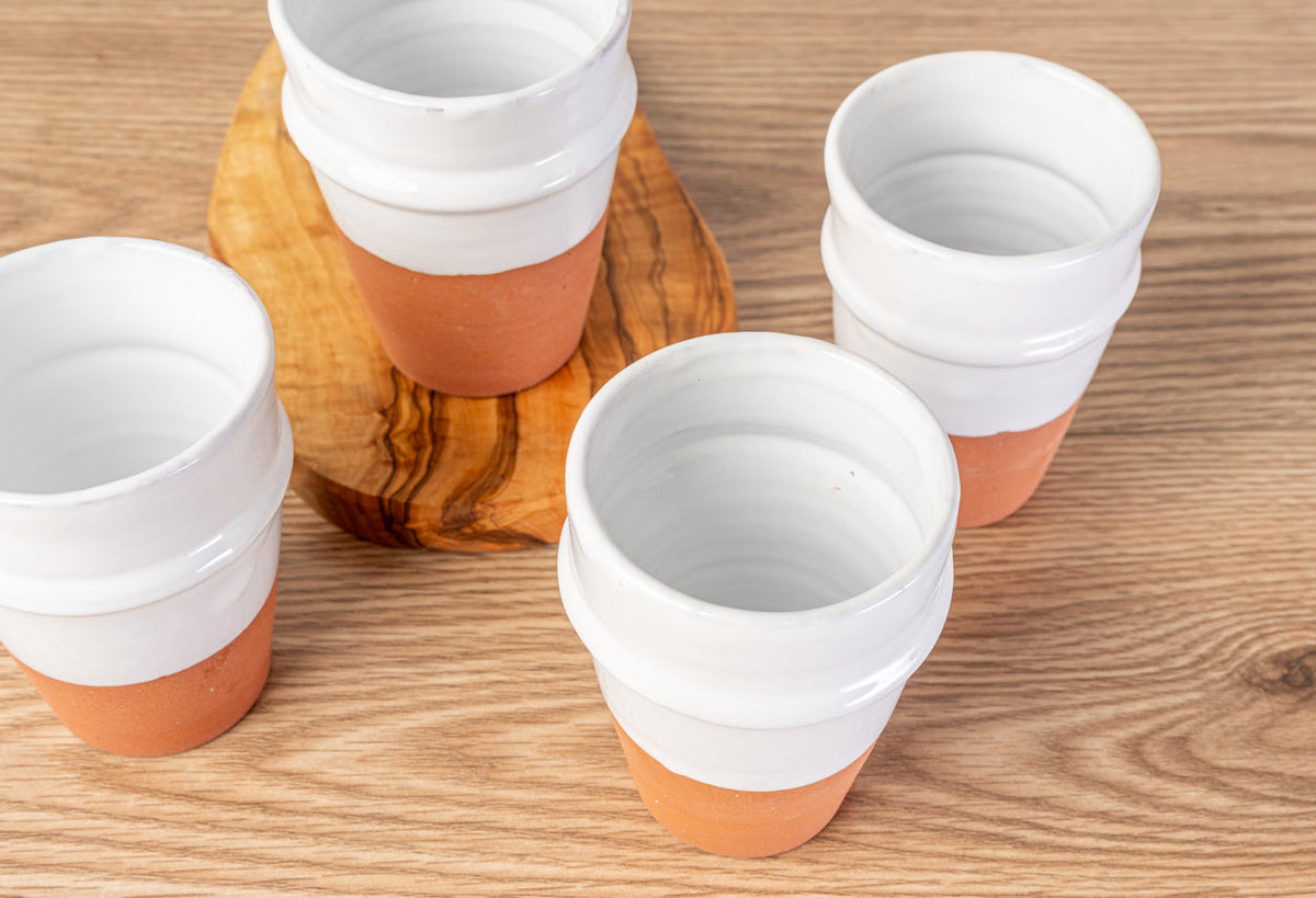 Moroccan Beldi Ceramic Cups, White — Set of 4
