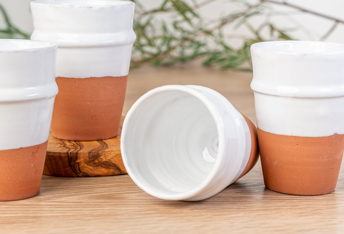 Moroccan Beldi Ceramic Cups, White — Set of 4