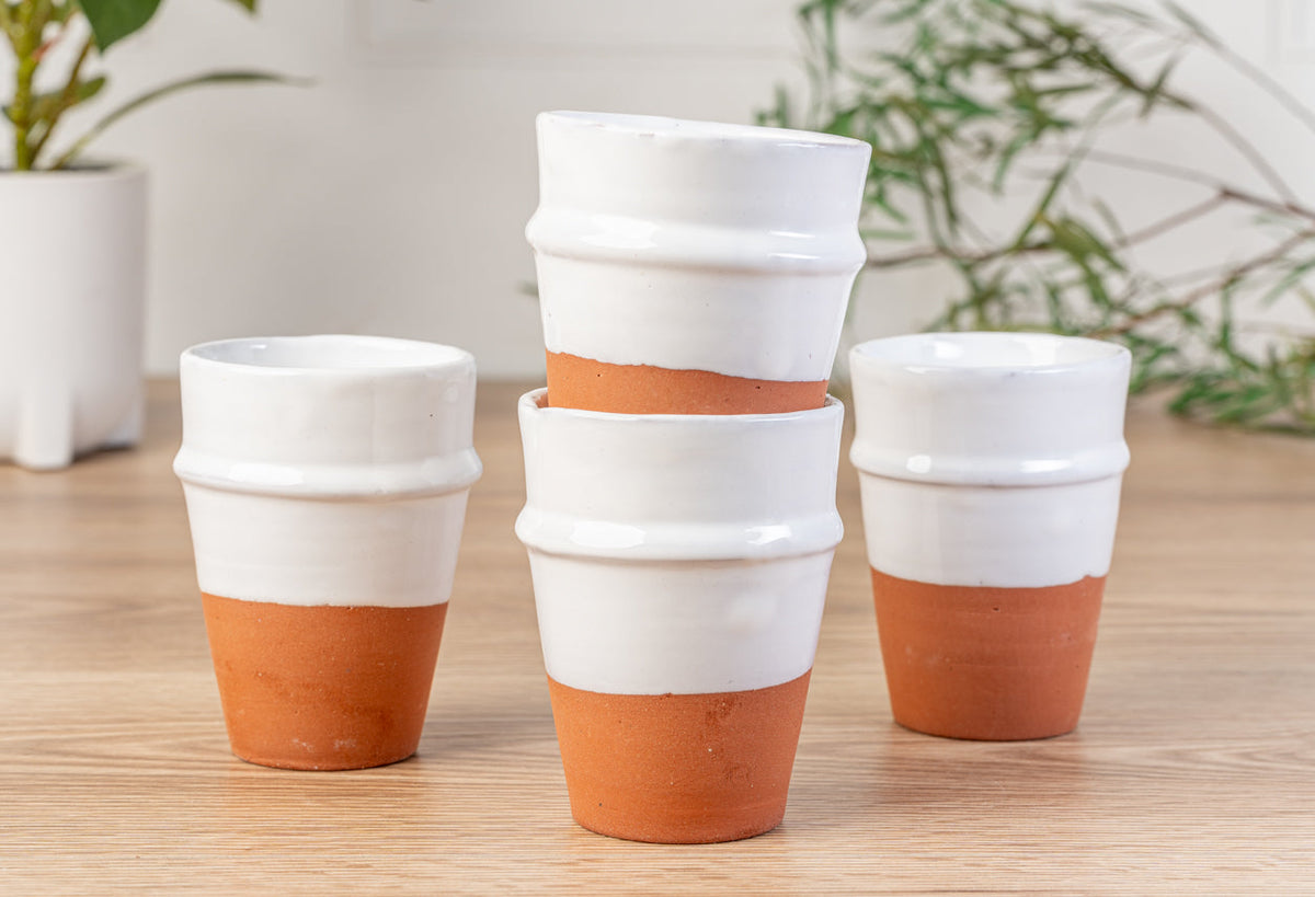 Moroccan Beldi Ceramic Cups, White — Set of 4