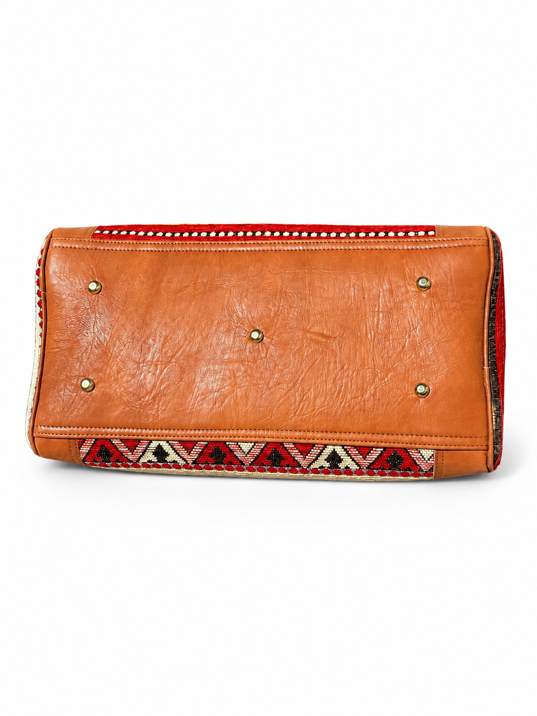 Moroccan Kilim Leather Weekender Travel Bag – Red