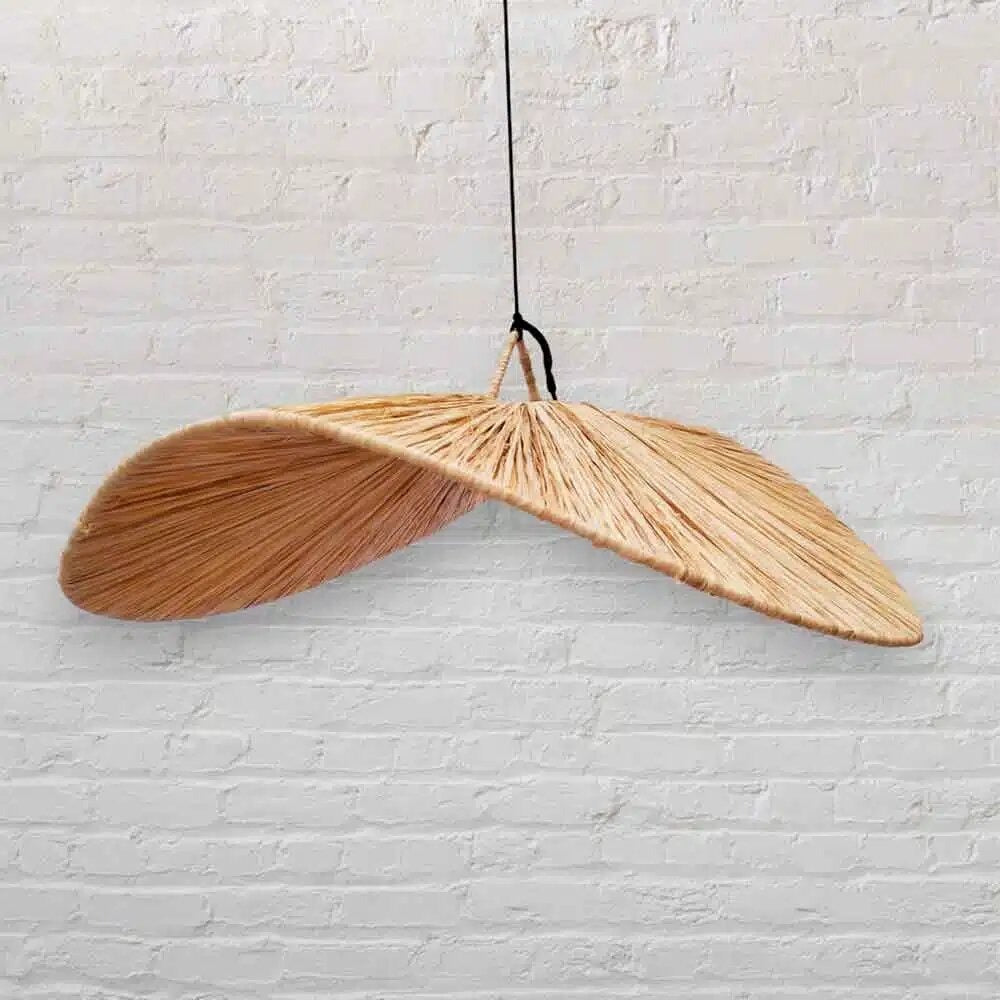 Wood veneer pendant light 22 inch, detail of the woven veneer
