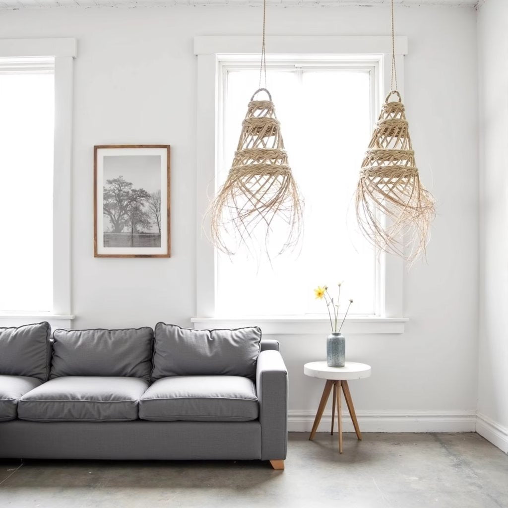 Handwoven straw pendant light 17 inch, alternate view