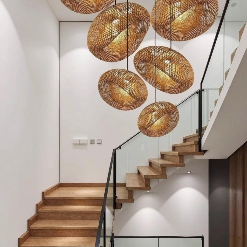 Organic wave rattan pendant lamp, alternate view